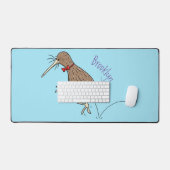 Gelukkig springkiwi met het ontwerp van de cartoon bureaumat (Keyboard & Muis)