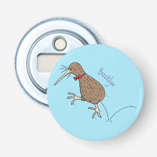Gelukkig springkiwi met het ontwerp van de cartoon button flesopener