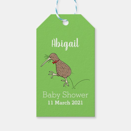 Gelukkig springkiwi met het ontwerp van de cartoon cadeaulabel (Voorkant)