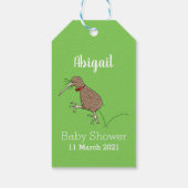 Gelukkig springkiwi met het ontwerp van de cartoon cadeaulabel (Achterkant)