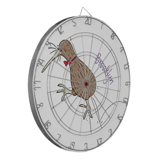 Gelukkig springkiwi met het ontwerp van de cartoon dartbord (Voorkant Links)