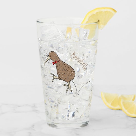 Gelukkig springkiwi met het ontwerp van de cartoon glas (Achterkant ijs)