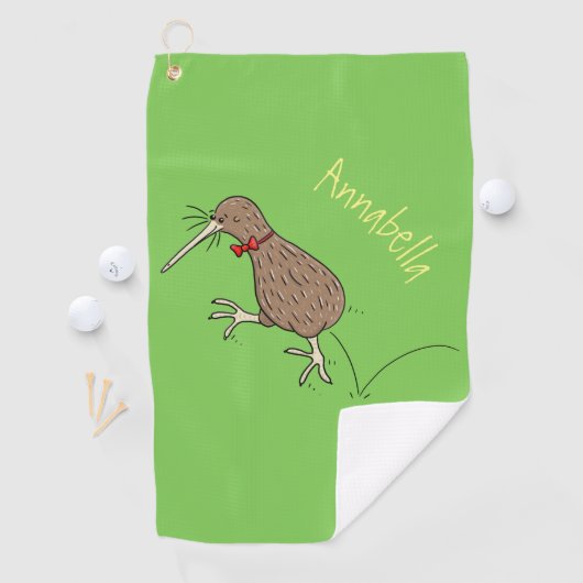 Gelukkig springkiwi met het ontwerp van de cartoon golfhanddoek (Insitu)