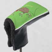 Gelukkig springkiwi met het ontwerp van de cartoon golfheadcover (3/4 voorkant)