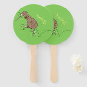 Gelukkig springkiwi met het ontwerp van de cartoon handwaaier (Voorkant en achterkant)