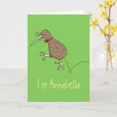 Gelukkig springkiwi met het ontwerp van de cartoon kaart (Gele Bloem)