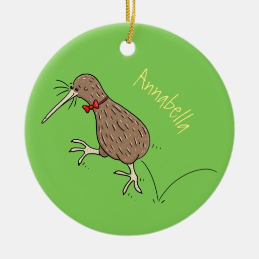 Gelukkig springkiwi met het ontwerp van de cartoon keramisch ornament (Voorkant)