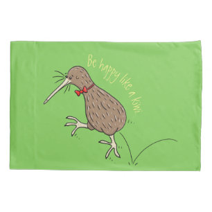 Gelukkig springkiwi met het ontwerp van de cartoon kussensloop