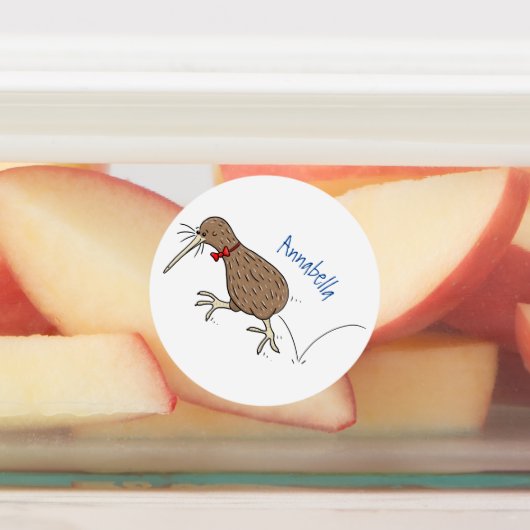 Gelukkig springkiwi met het ontwerp van de cartoon labels (Aangebracht)