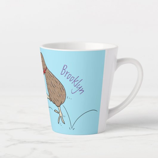 Gelukkig springkiwi met het ontwerp van de cartoon latte mok (Rechts)