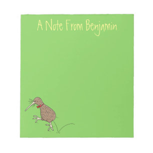 Gelukkig springkiwi met het ontwerp van de cartoon notitieblok