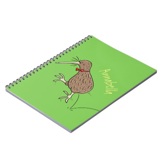Gelukkig springkiwi met het ontwerp van de cartoon notitieboek (Linkerzijde)