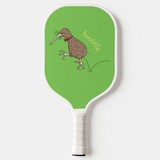 Gelukkig springkiwi met het ontwerp van de cartoon pickleball paddle (Achterkant)