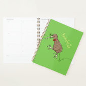 Gelukkig springkiwi met het ontwerp van de cartoon planner (Display)