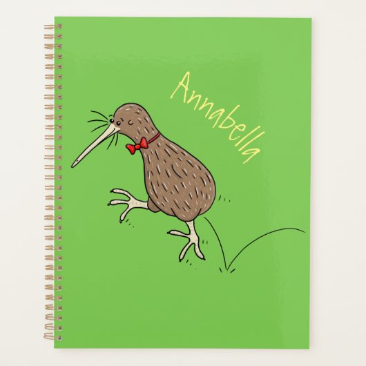 Gelukkig springkiwi met het ontwerp van de cartoon planner (Voorkant)