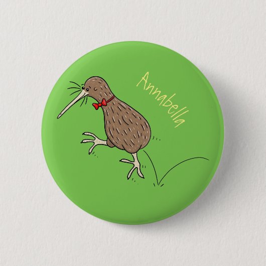 Gelukkig springkiwi met het ontwerp van de cartoon ronde button 5,7 cm (Voorkant)