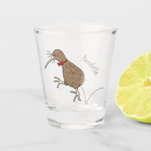 Gelukkig springkiwi met het ontwerp van de cartoon shot glas
