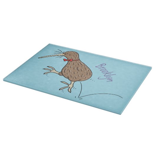 Gelukkig springkiwi met het ontwerp van de cartoon snijplank (Hoek)