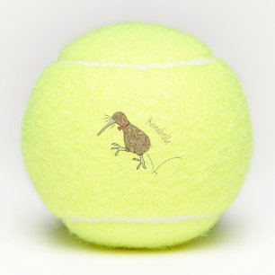 Gelukkig springkiwi met het ontwerp van de cartoon tennisballen