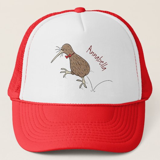 Gelukkig springkiwi met het ontwerp van de cartoon trucker pet (Voorkant)