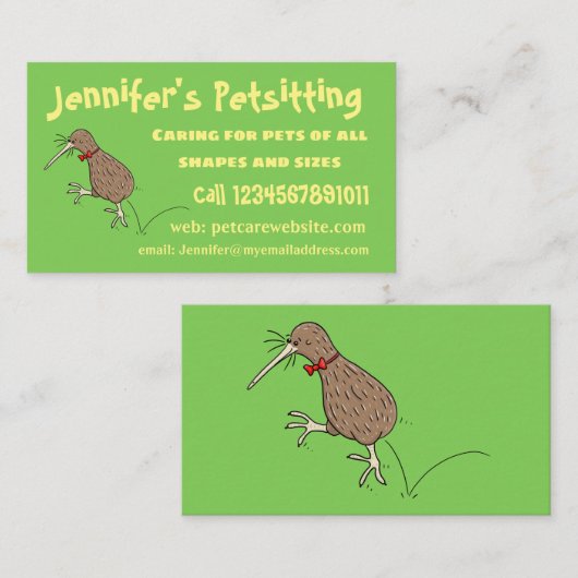 Gelukkig springkiwi met het ontwerp van de cartoon visitekaartje (Voorkant / Achterkant)