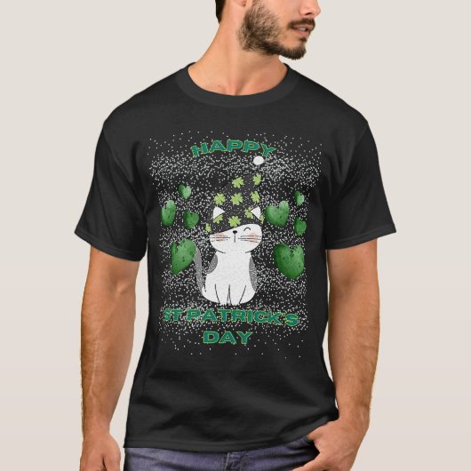 gelukkig st Patrick's dag kattengroen hartenlicht T-shirt (Voorkant)