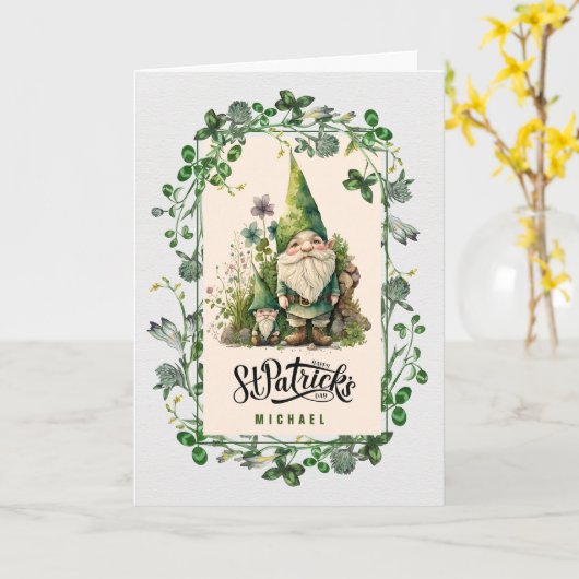 Gelukkig St. Patrick's Day. Cute Irish Gnomen Cust Kaart (Gele Bloem)