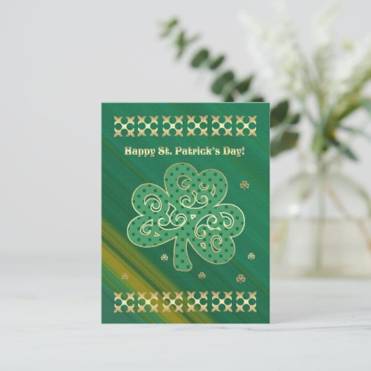 Gelukkig St. Patrick's Day. Elegant Gold Shamrock Briefkaart (Staand voorkant)