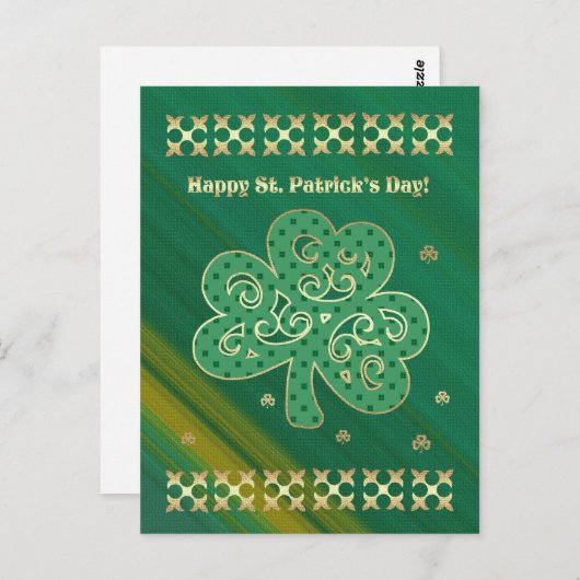 Gelukkig St. Patrick's Day. Elegant Gold Shamrock Briefkaart (Voorkant / Achterkant)