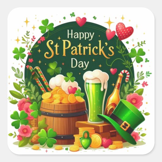 Gelukkig St. Patrick's Day Feestelijke Viering Vierkante Sticker (Voorkant)