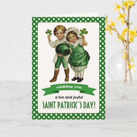 Gelukkig St. Patrick's Day.  Iers Kinder Kaart (Gele Bloem)