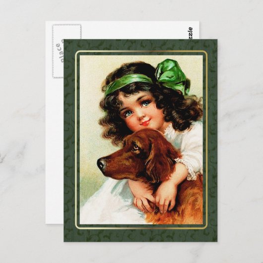 Gelukkig St. Patrick's Day.  Iers meisje Briefkaart (Voorkant / Achterkant)