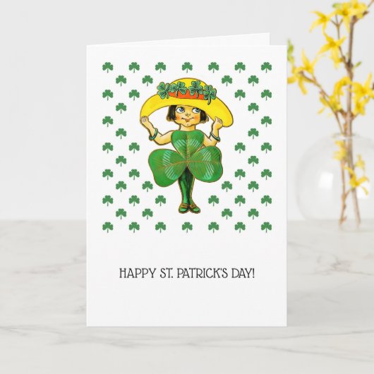 Gelukkig St. Patrick's Day.  Iers meisje Kaart (Gele Bloem)