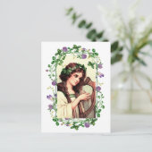 Gelukkig St. Patrick's Day. Iers meisje met Harp Briefkaart (Staand voorkant)