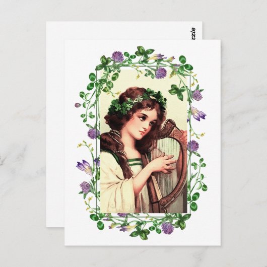 Gelukkig St. Patrick's Day. Iers meisje met Harp Briefkaart (Voorkant / Achterkant)