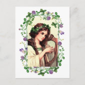 Gelukkig St. Patrick's Day. Iers meisje met Harp Briefkaart (Voorkant)