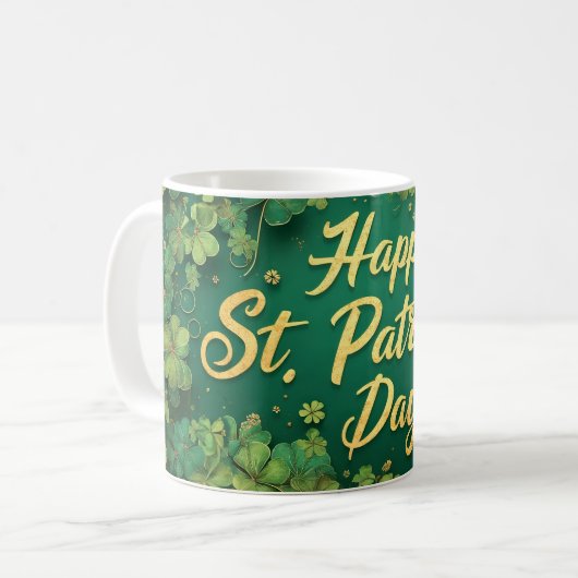 Gelukkig St. Patrick's Day Klaverontwerp Koffiemok (Voorkant links)