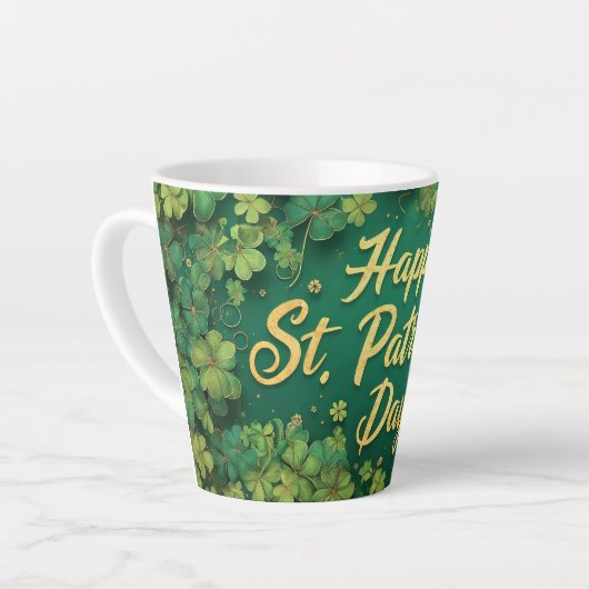 Gelukkig St. Patrick's Day Klaverontwerp Latte Mok (Linkerhoek)