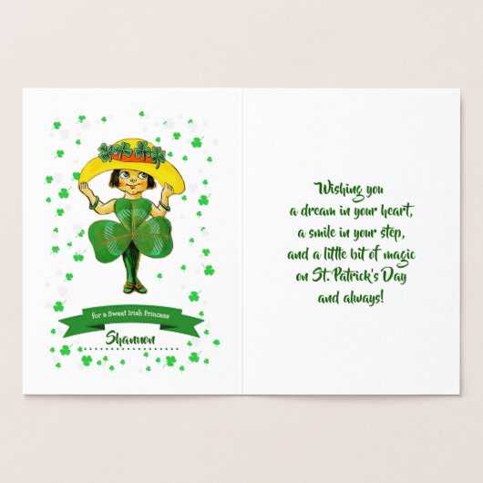 Gelukkig St. Patrick's Day.  klein Iers meisje Folie Kaarten (Binnen)