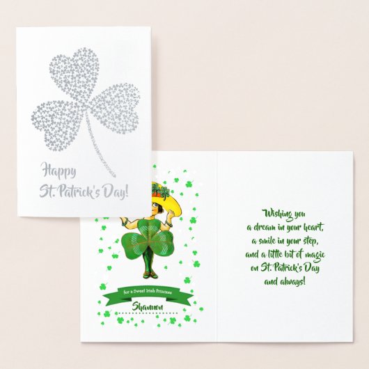 Gelukkig St. Patrick's Day.  klein Iers meisje Folie Kaarten (Display)