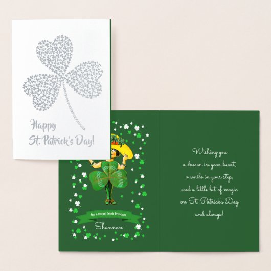 Gelukkig St. Patrick's Day.  klein Iers meisje Folie Kaarten (Display)