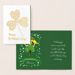 Gelukkig St. Patrick's Day. klein Iers meisje Folie Kaarten