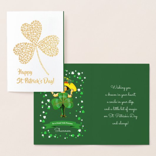 Gelukkig St. Patrick's Day.  klein Iers meisje Folie Kaarten (Display)