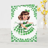 Gelukkig St. Patrick's Day.  klein Iers meisje Kaart (Gele Bloem)