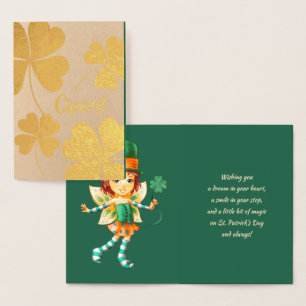 Gelukkig St. Patrick's Day. Little Fairy Irish Gir Folie Kaarten