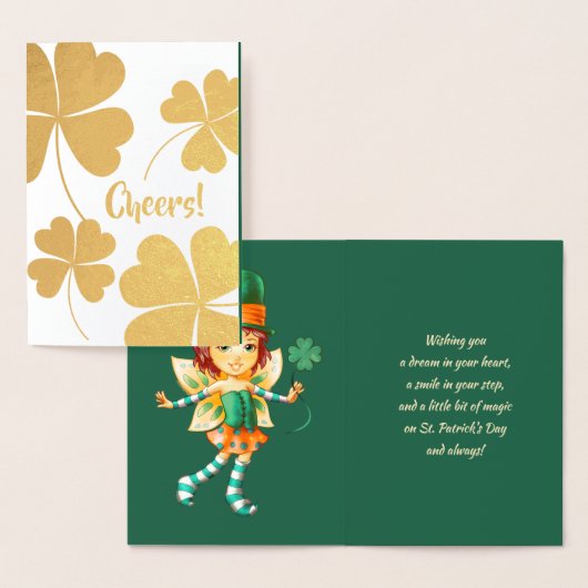 Gelukkig St. Patrick's Day. Little Fairy Irish Gir Folie Kaarten (Display)