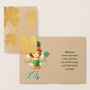 Gelukkig St. Patrick's Day. Little Fairy Irish Gir Folie Kaarten