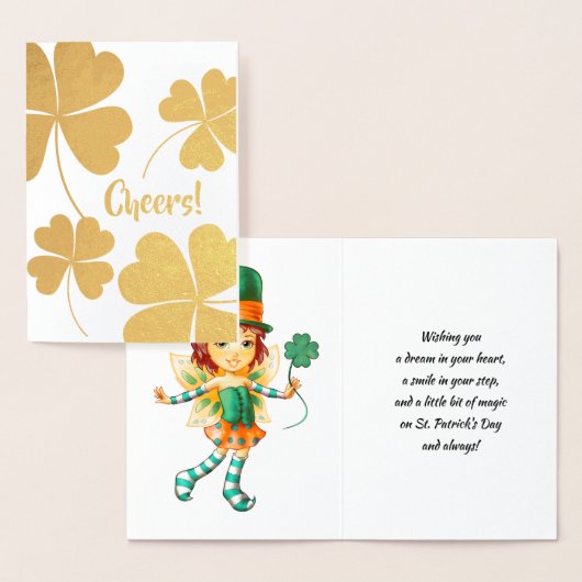 Gelukkig St. Patrick's Day. Little Fairy Irish Gir Folie Kaarten (Display)