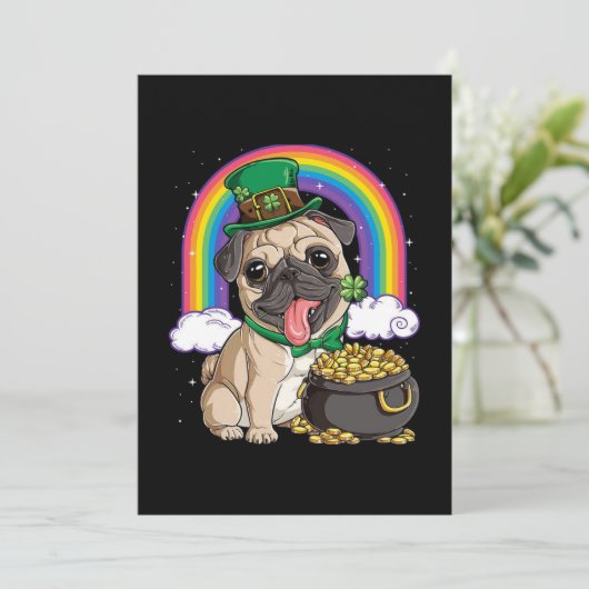 Gelukkig St. Patrick's Day Pug-hond platte wenskaa Kaart (Staand voorkant)