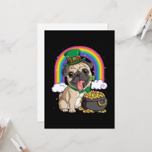 Gelukkig St. Patrick's Day Pug-hond platte wenskaa Kaart (Voorkant / Achterkant in situ)